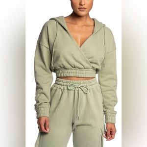 JLUXLABEL Nordstrom Sage Green Crop Fleece Hooded Sweatshirt Women’s Medium
